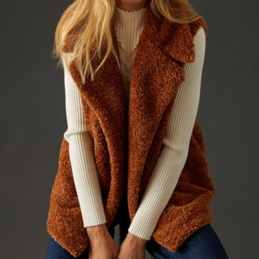 Anthropologie Faux Fur Lapel Vest